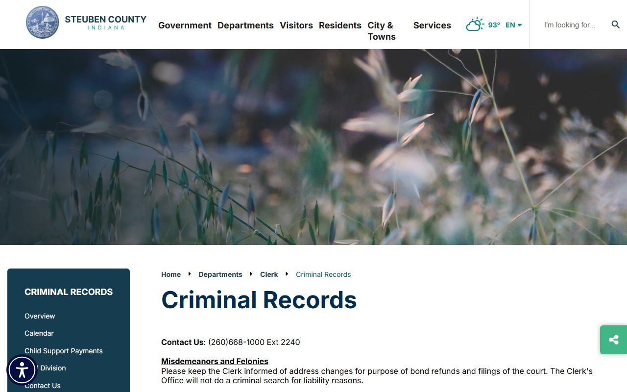 Steuben County Clerk criminal records page for court record access after jail arrest
